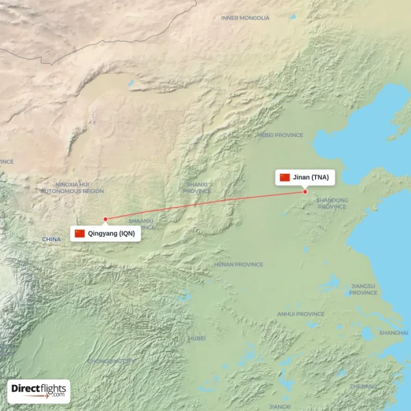 Jinan - Qingyang direct flight map