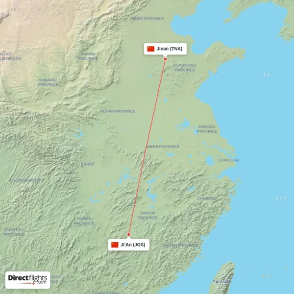 Jinan - Ji'An direct flight map