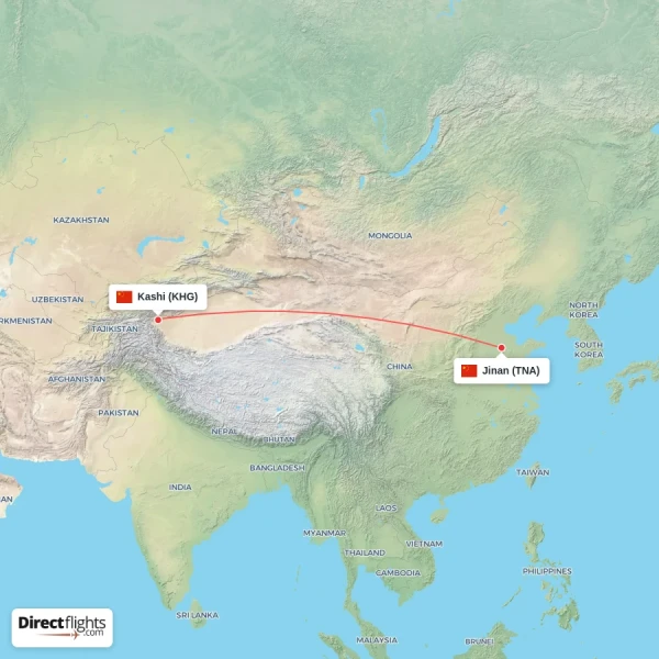 Jinan - Kashi direct flight map