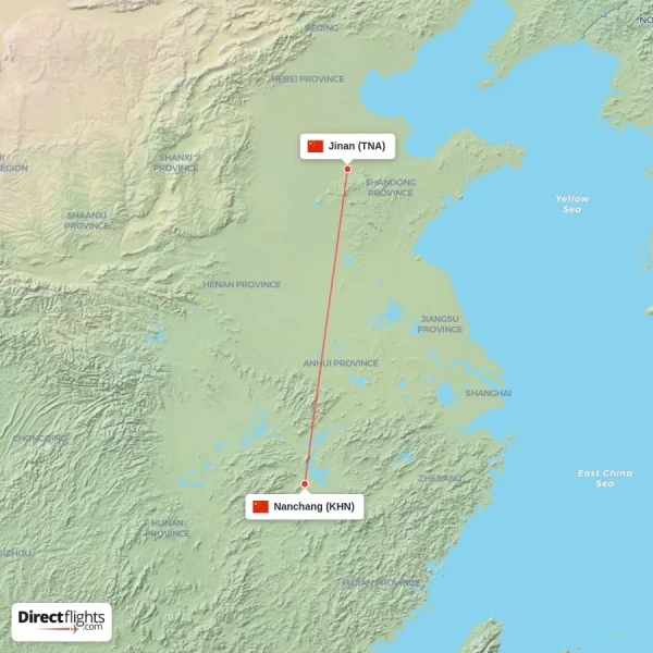 Jinan - Nanchang direct flight map