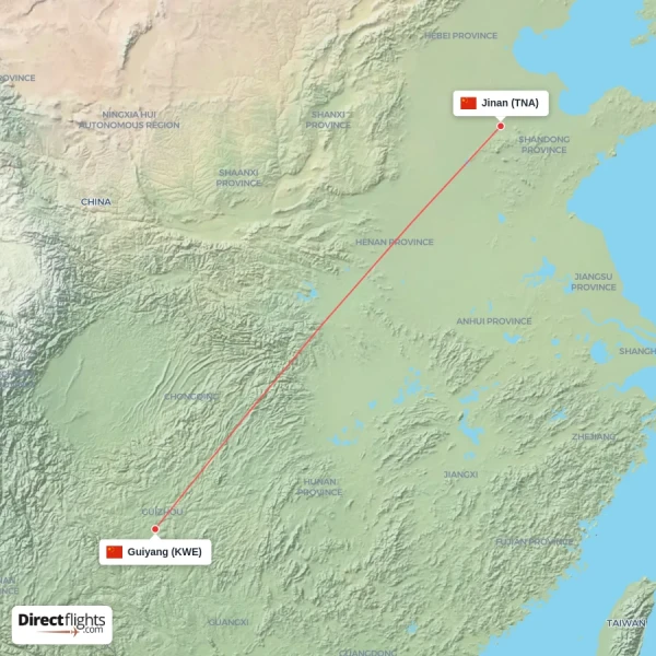 Jinan - Guiyang direct flight map