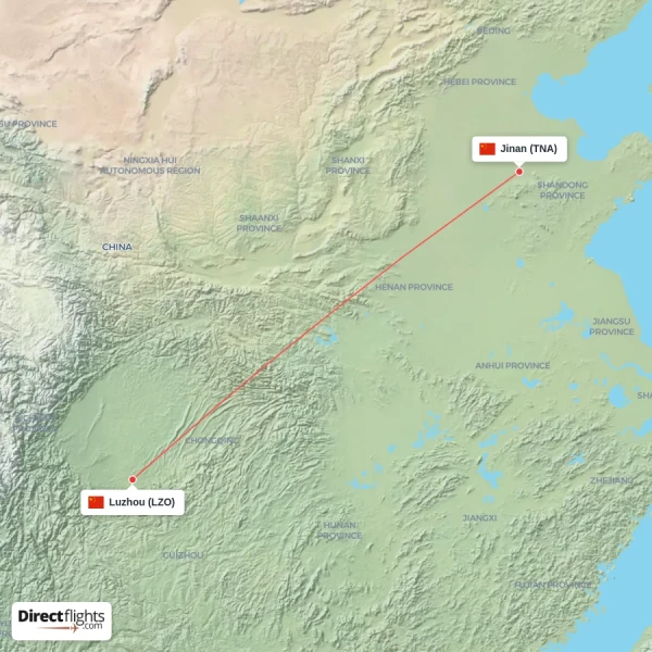 Jinan - Luzhou direct flight map