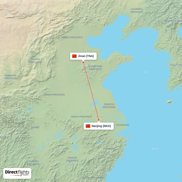 Jinan - Nanjing direct flight map
