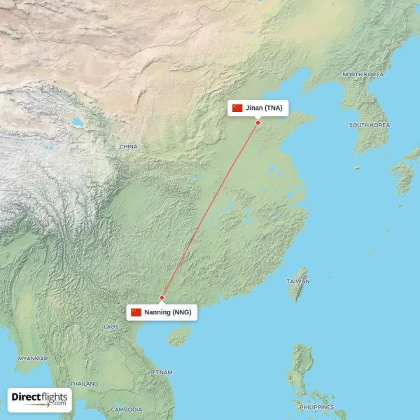 Jinan - Nanning direct flight map