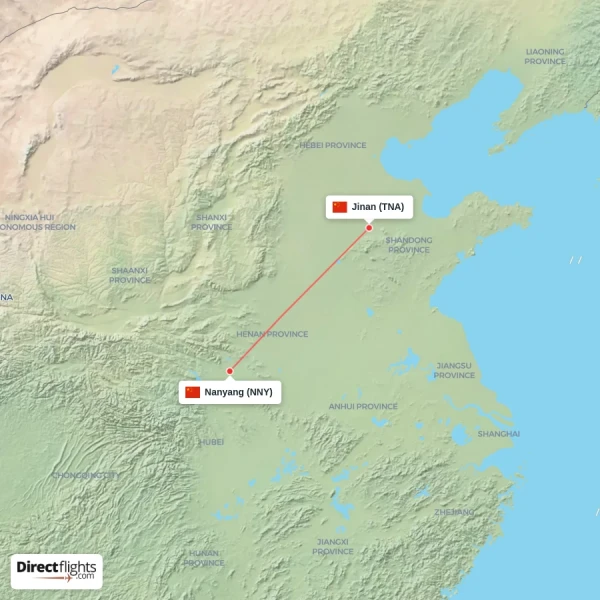 Jinan - Nanyang direct flight map