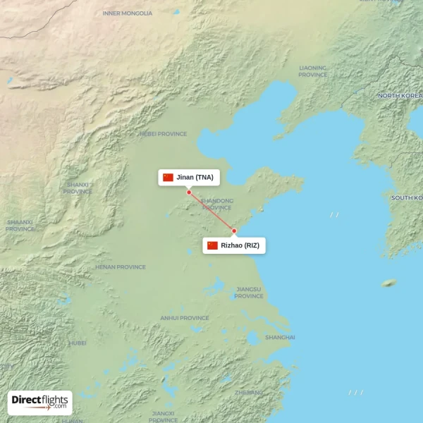 Jinan - Rizhao direct flight map