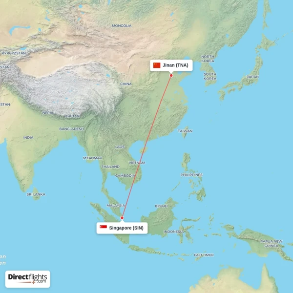 Jinan - Singapore direct flight map