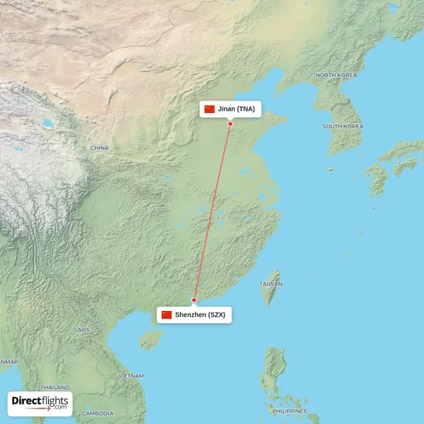 Jinan - Shenzhen direct flight map
