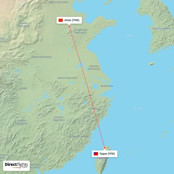 Jinan - Taipei direct flight map