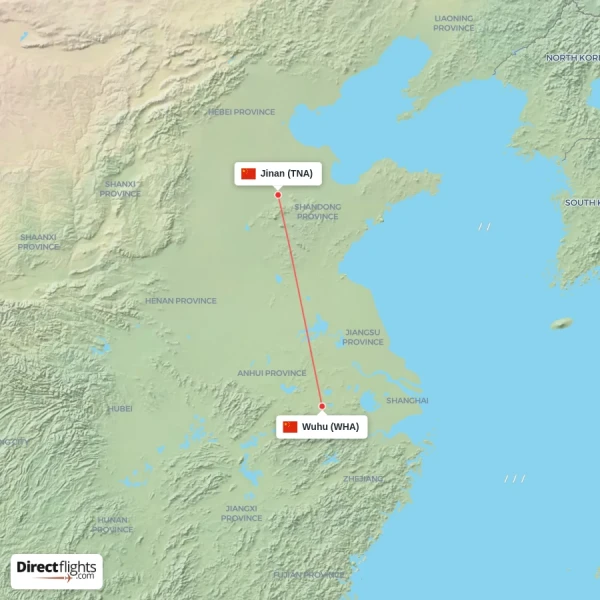 Jinan - Wuhu direct flight map