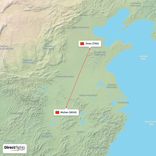 Jinan - Wuhan direct flight map