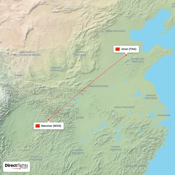 Jinan - Wanxian direct flight map