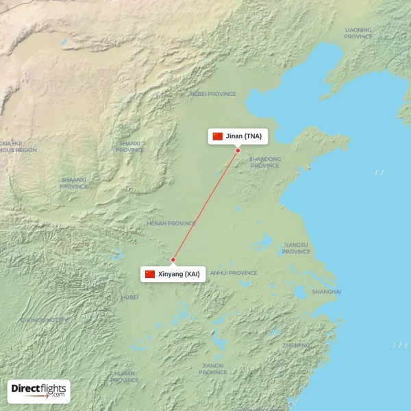 Jinan - Xinyang direct flight map
