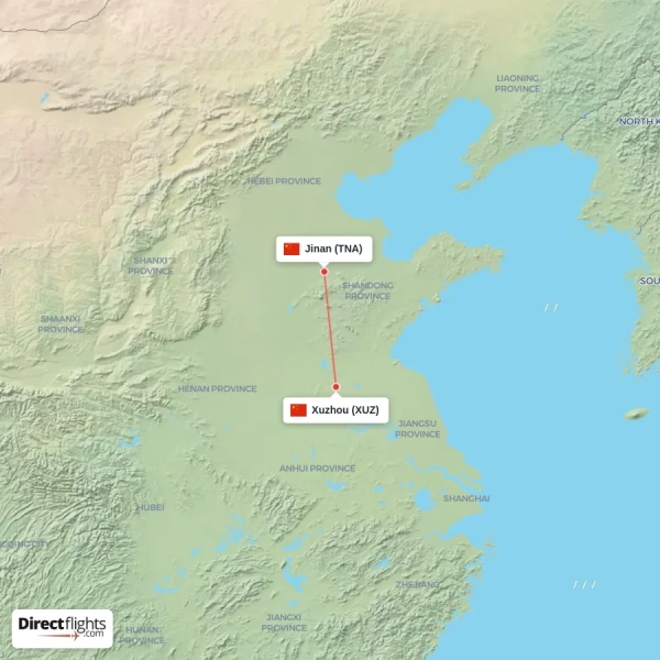 Jinan - Xuzhou direct flight map