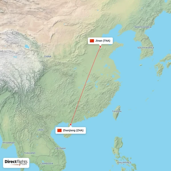 Jinan - Zhanjiang direct flight map