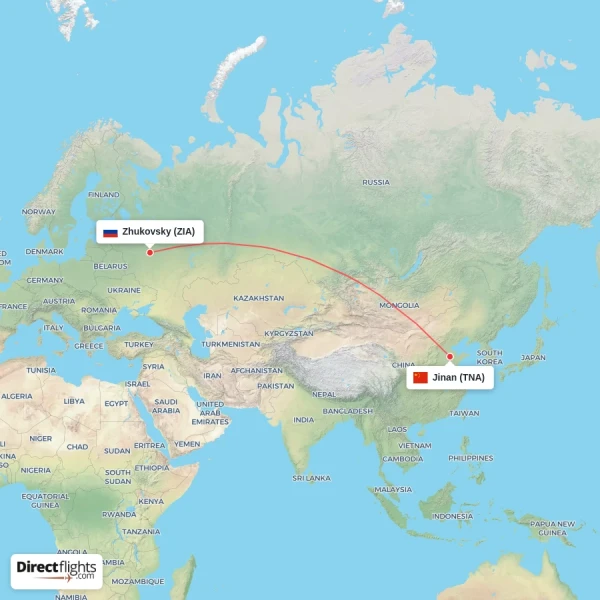 Jinan - Zhukovsky direct flight map