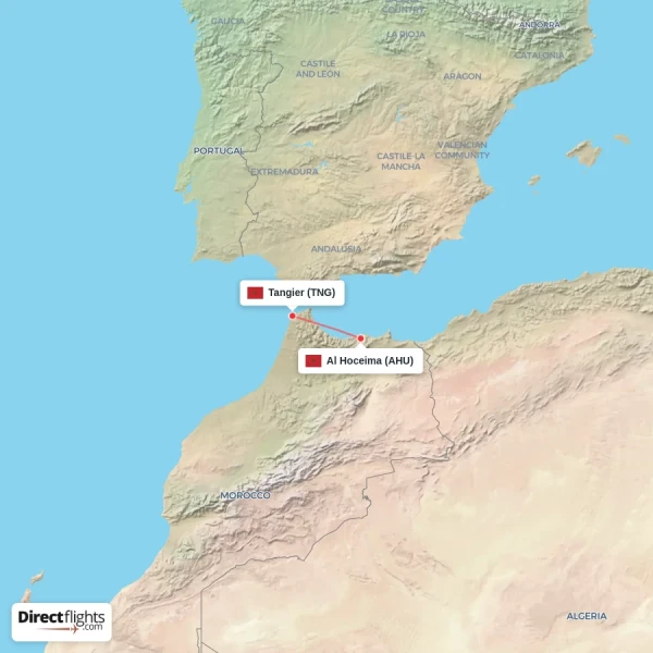 Tangier - Al Hoceima direct flight map