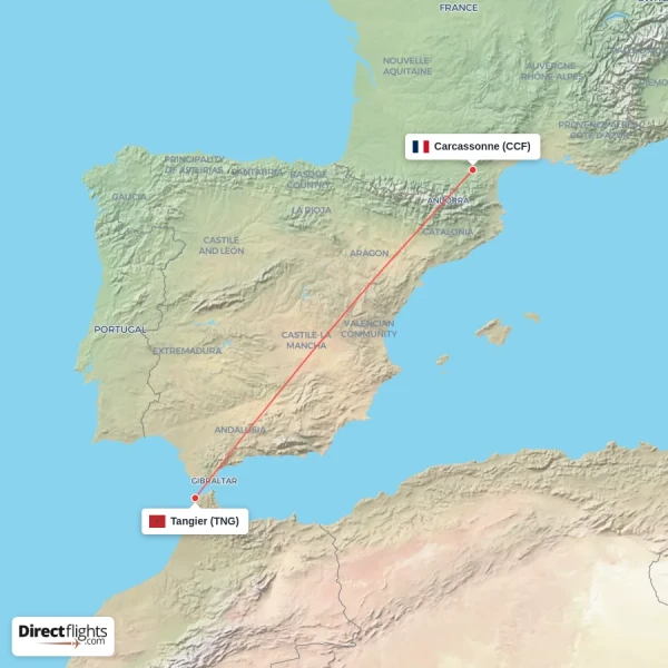 Tangier - Carcassonne direct flight map