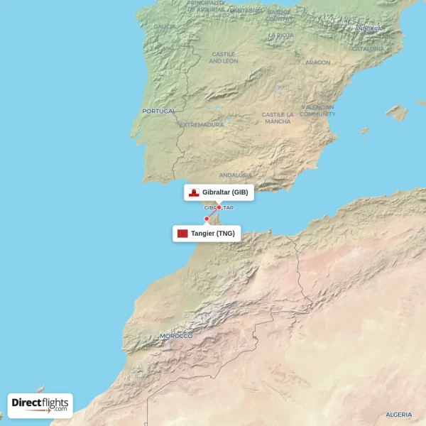 Tangier - Gibraltar direct flight map