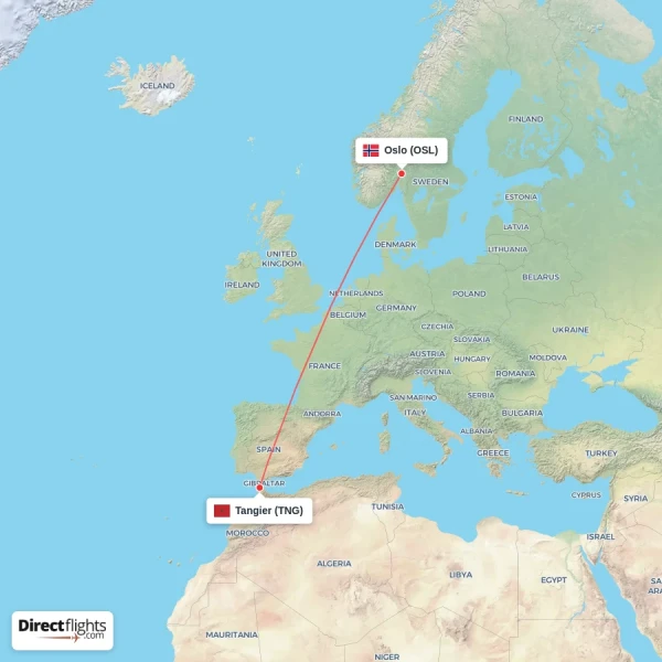 Tangier - Oslo direct flight map