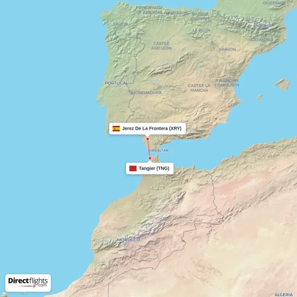 Tangier - Jerez De La Frontera direct flight map