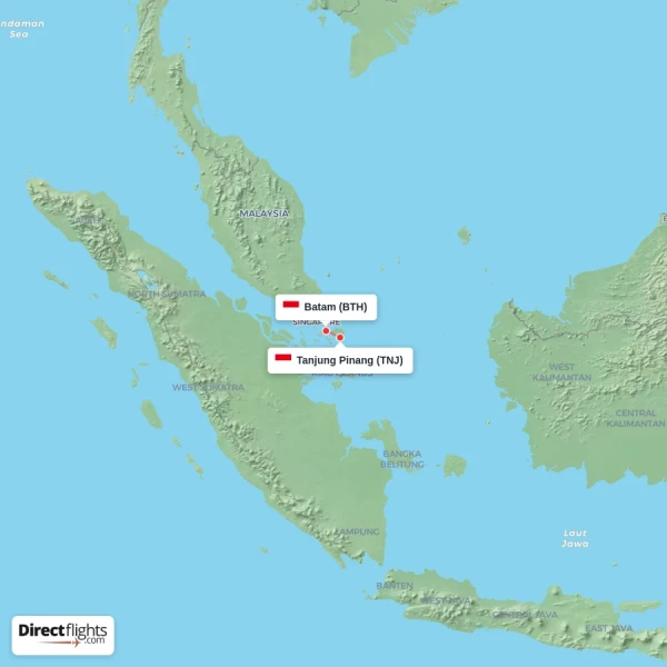 Tanjung Pinang - Batam direct flight map