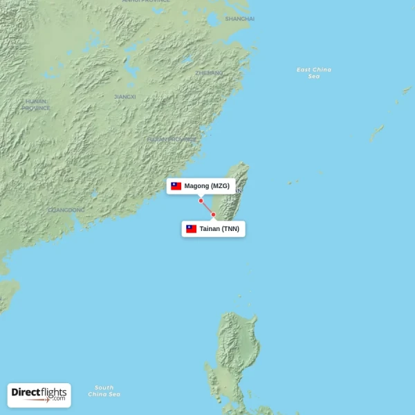 Tainan - Magong direct flight map