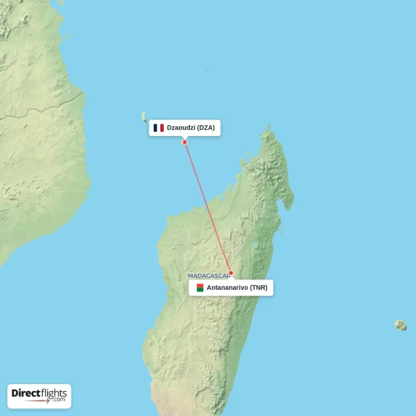 Antananarivo - Dzaoudzi direct flight map