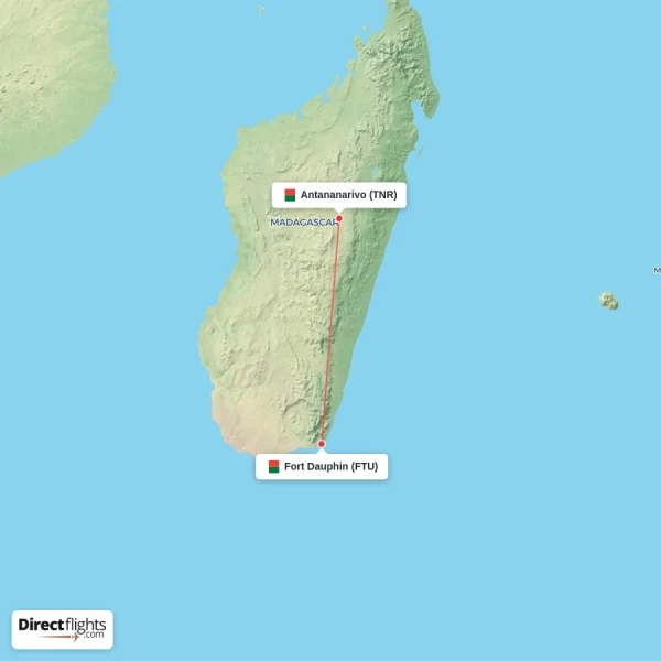 Antananarivo - Fort Dauphin direct flight map