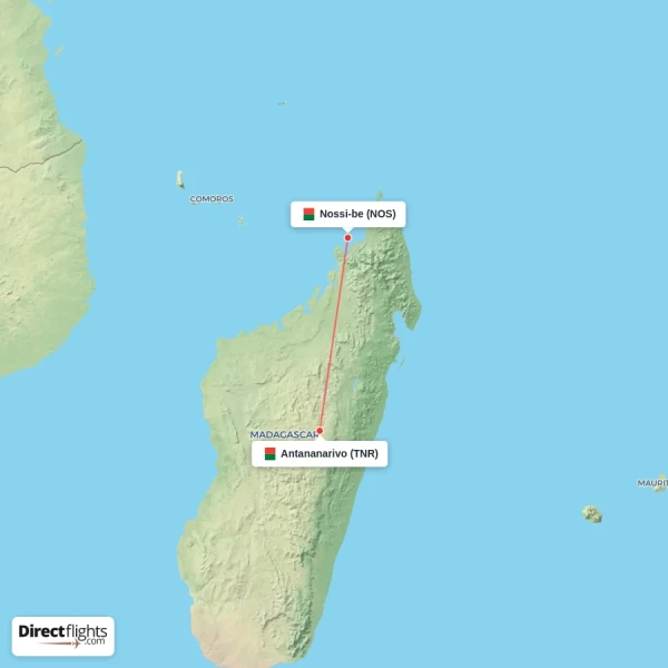 Antananarivo - Nossi-be direct flight map