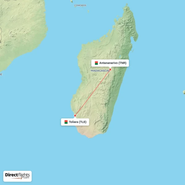 Antananarivo - Toliara direct flight map