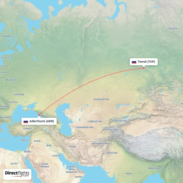 Tomsk - Adler/Sochi direct flight map