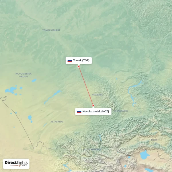 Tomsk - Novokuznetsk direct flight map