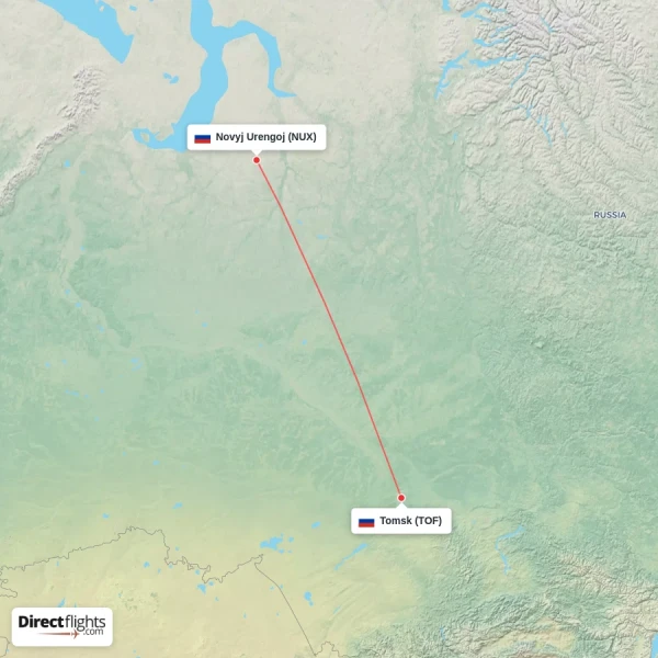 Tomsk - Novyj Urengoj direct flight map