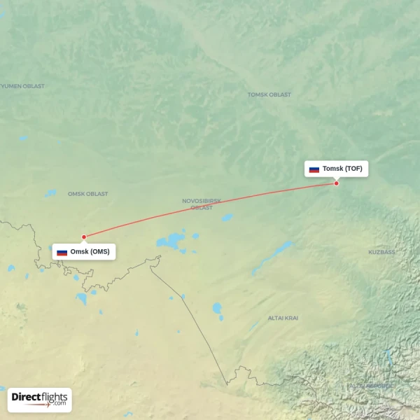 Tomsk - Omsk direct flight map