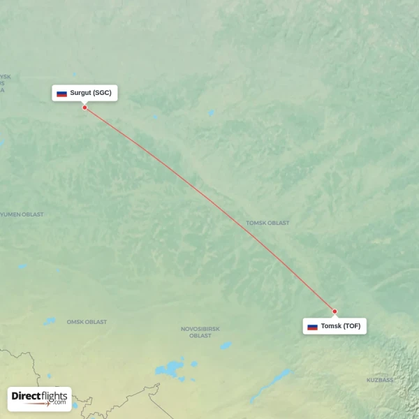 Tomsk - Surgut direct flight map