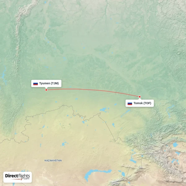 Tomsk - Tyumen direct flight map