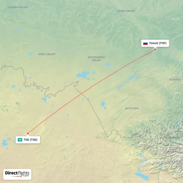 Tomsk - TSE direct flight map