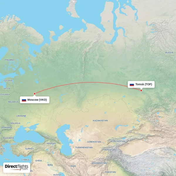 Tomsk - Moscow direct flight map