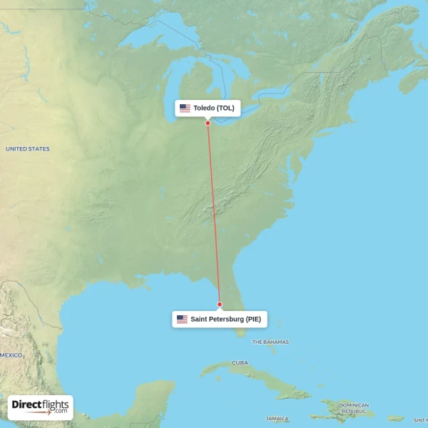 Toledo - Saint Petersburg direct flight map