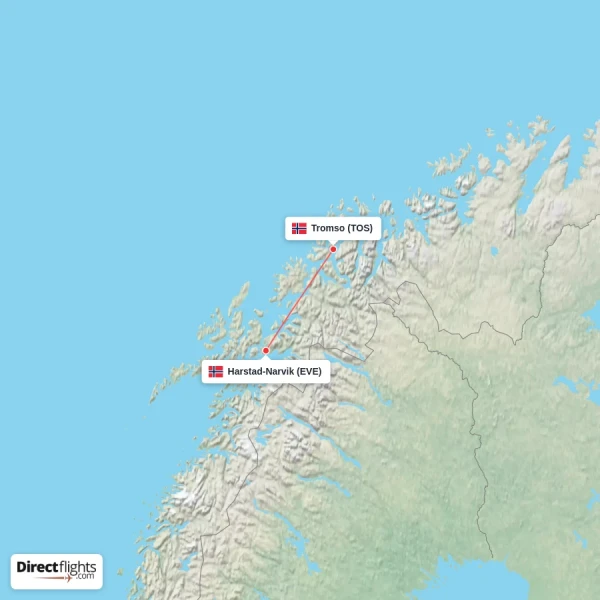 Tromso - Harstad-Narvik direct flight map