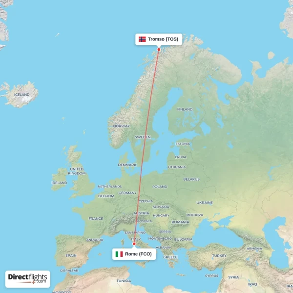 Tromso - Rome direct flight map
