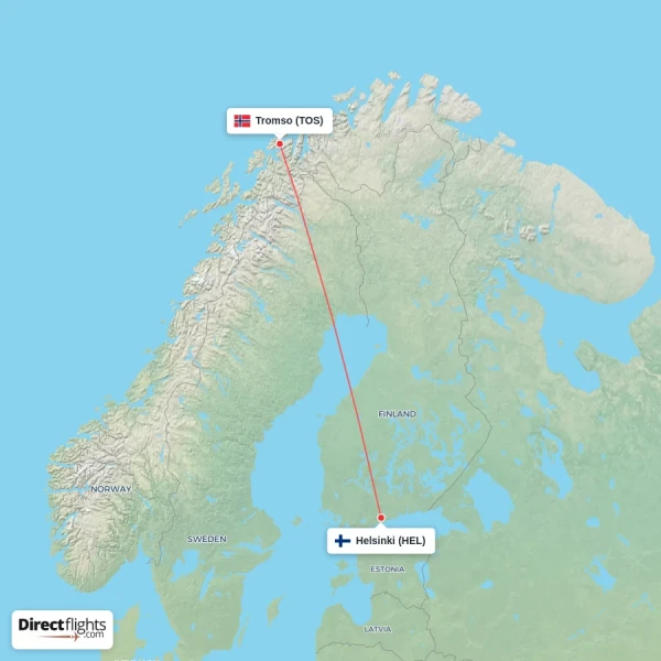 Tromso - Helsinki direct flight map