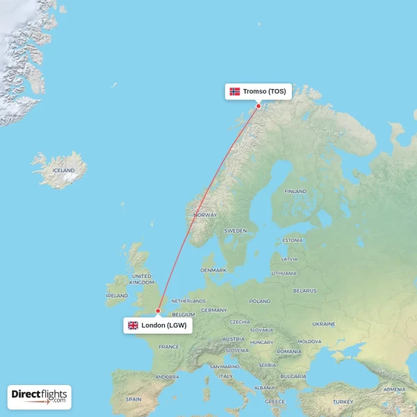 Tromso - London direct flight map