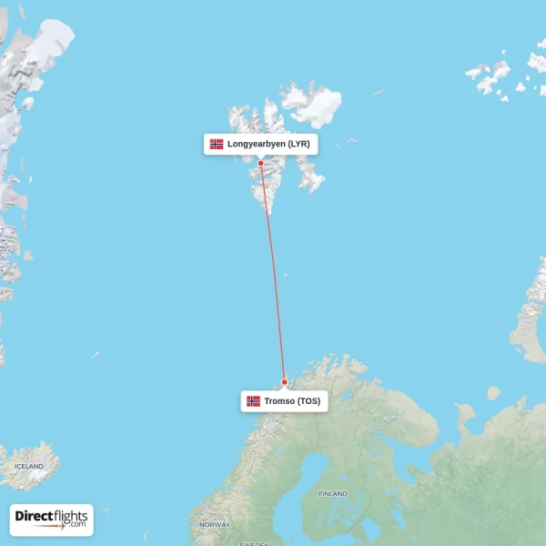 Tromso - Longyearbyen direct flight map