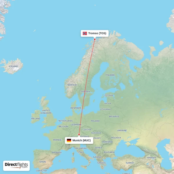 Tromso - Munich direct flight map