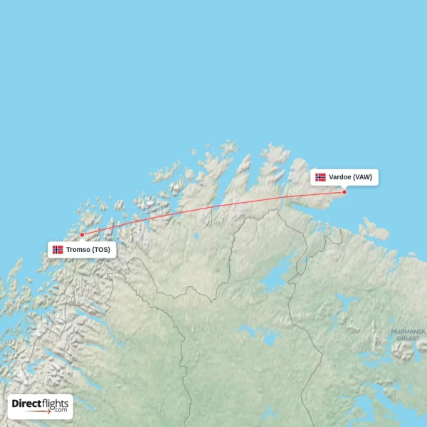 Tromso - Vardoe direct flight map