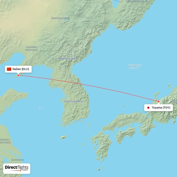 Toyama - Dalian direct flight map