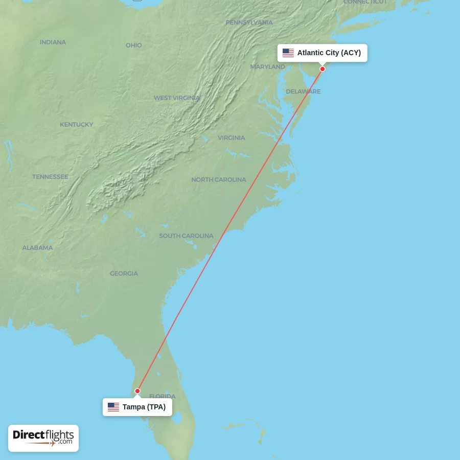 TPA - ACY route map