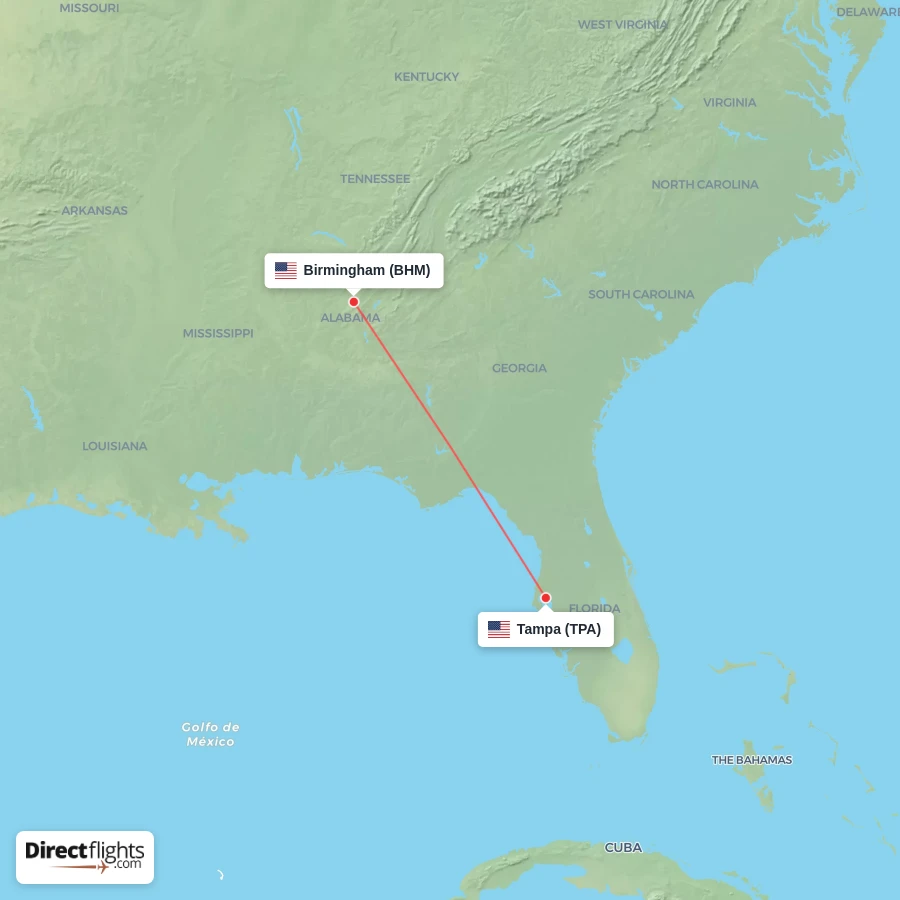 TPA - BHM route map